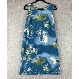 Vintage Marsh Landing Hawaiian Dress Womens Medium Blue Tropical Aloha Rayon